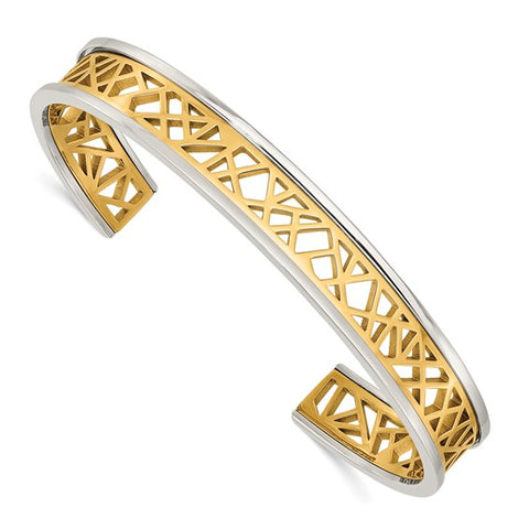 Stainless Steel & Yellow Plated Cut Out Bangle