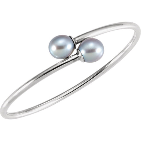 Sterling Silver Double Grey Pearl Flex Bangle Bracelet
