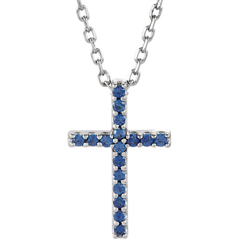 14 Karat White Gold Petite Sapphire Cross & Chain