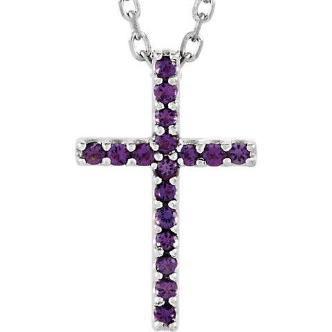 14 Karat White Gold Petite Amethyst Cross & Chain