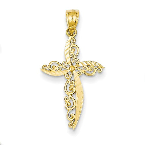 14 Karat Yellow Gold Filigree Scroll Cross