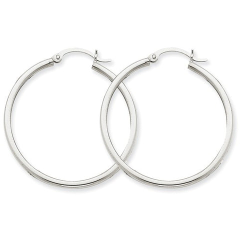 14 Karat White Gold 2mm 1 3/8 inch Hoop Earrings