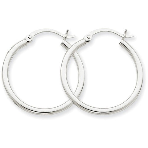 14 Karat White Gold 2mm 1 inch Hoop Earrings