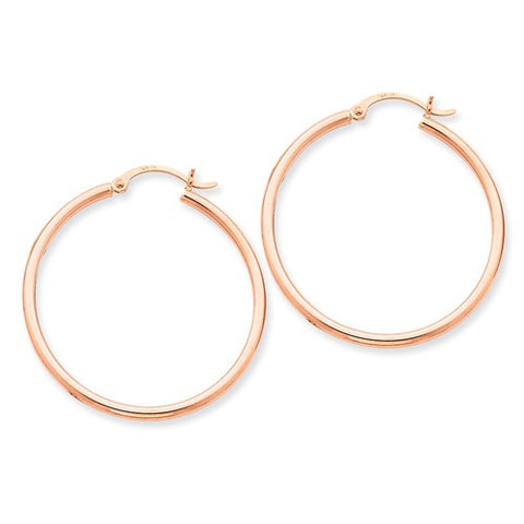 14 Karat Rose Gold 2mm 1 3/8 inch Hoop Earrings