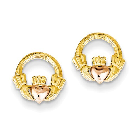 14 Karat Two Tone Claddagh Earrings