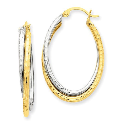 14 Karat Two Tone Double Twist Oval Hoop Earrings