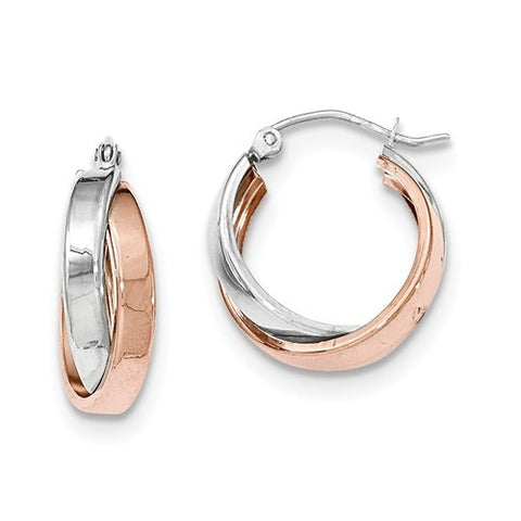 14 Karat Two Tone Gold Double Twist Round Hoop Earrings