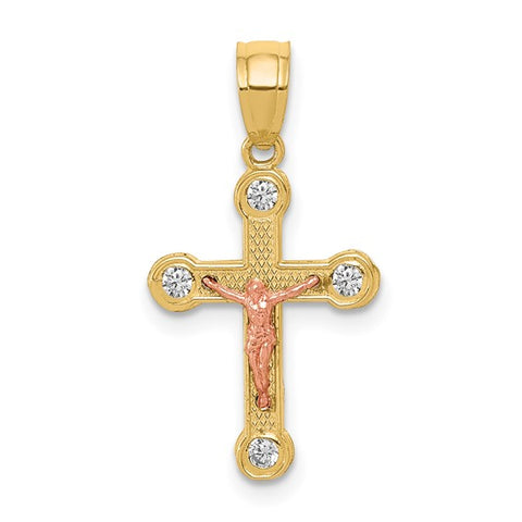 14K Rose Gold with Diamond Cross