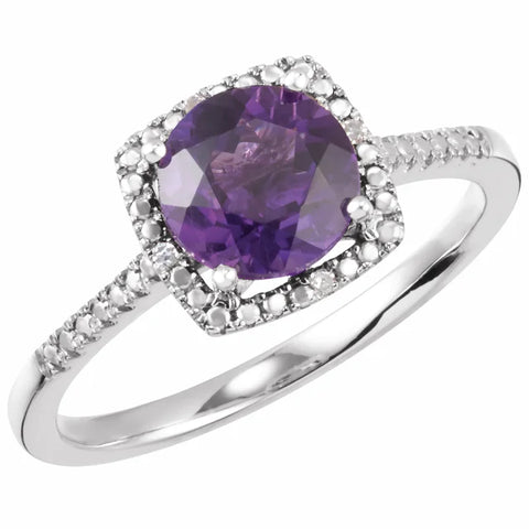 Sterling Silver February Birthstone Halo Ring