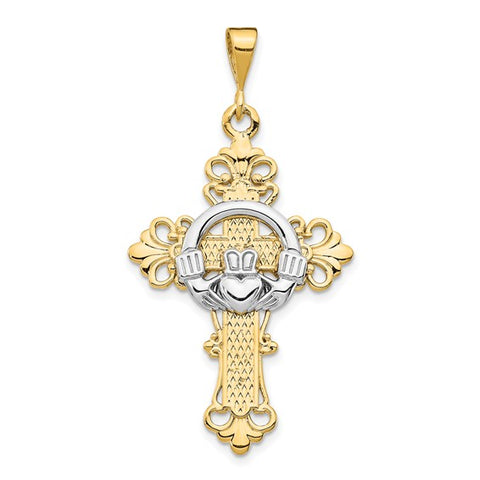 14 Karat Yellow & White Gold Claddagh Cross