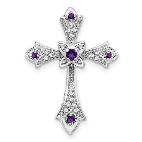10 Karat White Gold Amethyst Fleur de Lis Cross