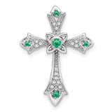 10 Karat White Gold Emerald Fleur de Lis Cross
