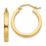 14 Karat Yellow Gold 3mm Square Tube Hoops Small