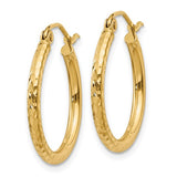 14k Diamond-cut 2mm Round Tube Hoop Earrings