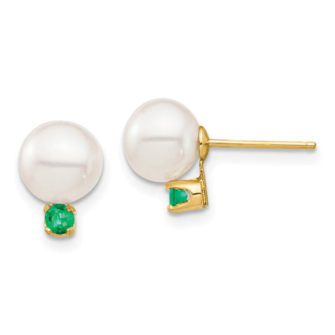 White Pearl & Emerald Stud Earring