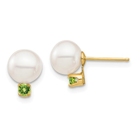 White Pearl & Peridot Stud Earring