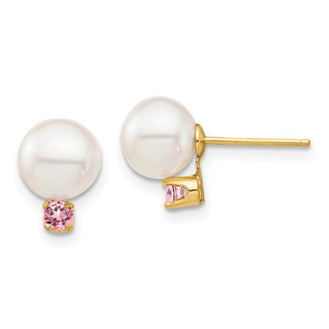 White Pearl & Pink Topaz Stud Earring