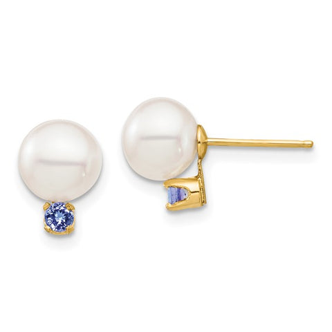 White Pearl & Tanzanite Stud Earring