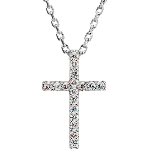 14 Karat White Gold Petite Diamond Cross & Chain