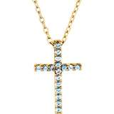 14 Karat White Gold Petite Blue Topaz Cross & Chain
