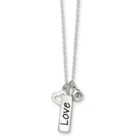 Sterling Silver Love Necklace with Heart & CZ