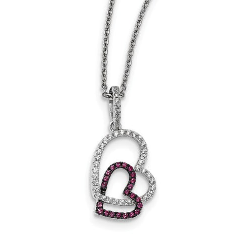 Sterling Silver Double CZ Heart Necklace