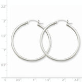 14 Karat White Gold 2mm 1 3/8 inch Hoop Earrings