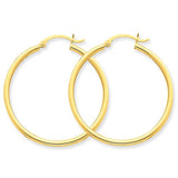 14 Karat Yellow Gold 2mm 1 3/8 iinch Hoop Earrings