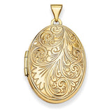 14K Yellow Gold Scroll Design Oval Locket