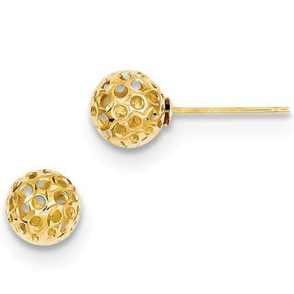 14 Karat Yellow Gold Open Cut Design Ball Earrings